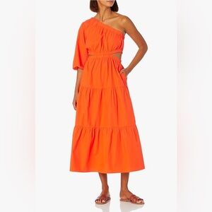 Steve Madden Orange Tiered Ruffled One Shoulder Dress